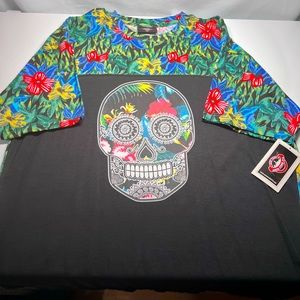 New York Area Code 212 Skull Floral XL Shirt Vintage Black Multicolor